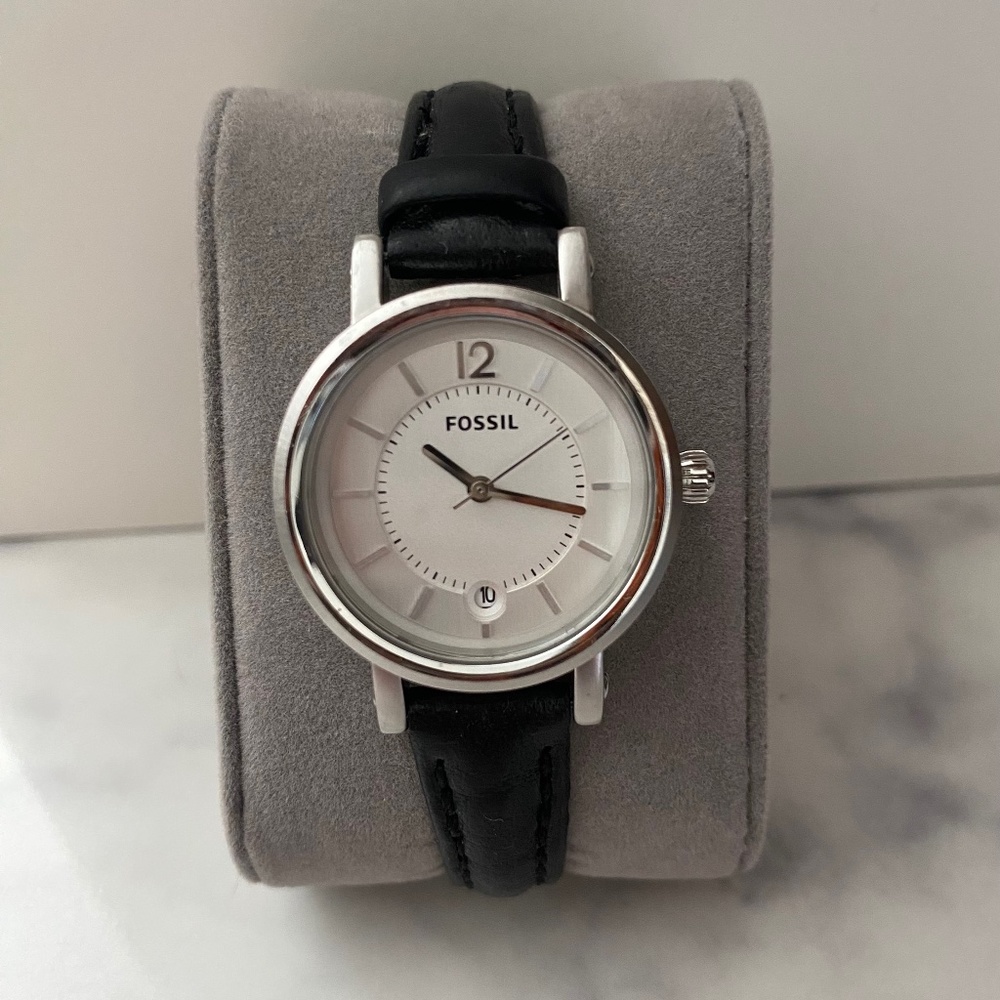 Black & Silver Fossil Small but Oversized Face (“Boyfriend Style”) Watch